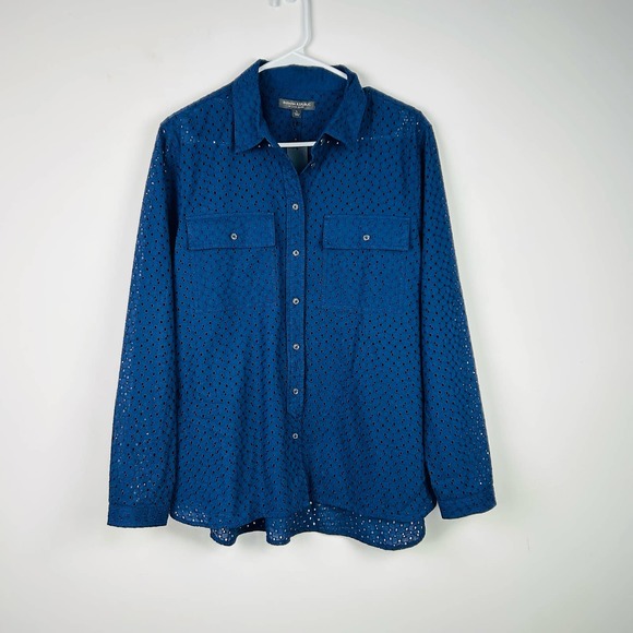 Banana Republic Tops - NEW Banana Republic Navy Blue Eyelet Dillon Cotton Shirt Size Large